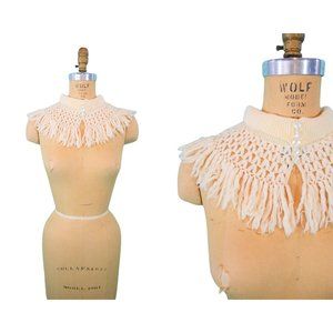 Vintage 1950s Wool Collar Vanette Creations Beige Sweater Scarf Bib